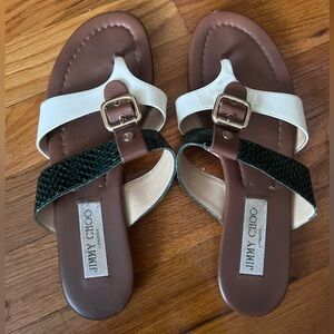 Jimmy Choo Brown Sandals With White and Green Straps
